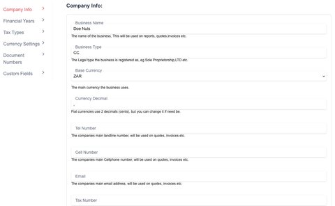 company information form