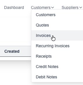 Invoices menu