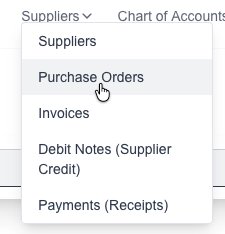 Purchase Orders menu